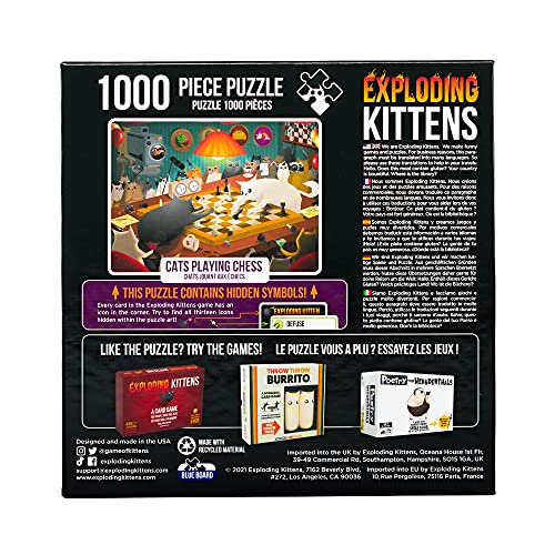 Exploding Kittens 1000 Piece Jigsaw Puzzle - Cats Playing Chess, Jigsaw Puzzles for Adults, Cat Puzzle, Coffee Table Puzzle