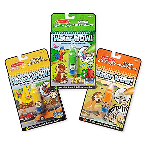 Melissa and Doug On the Go Water Wow! Reusable Water-Reveal Activity Pads, 3-pk, Vehicles, Animals, Safari