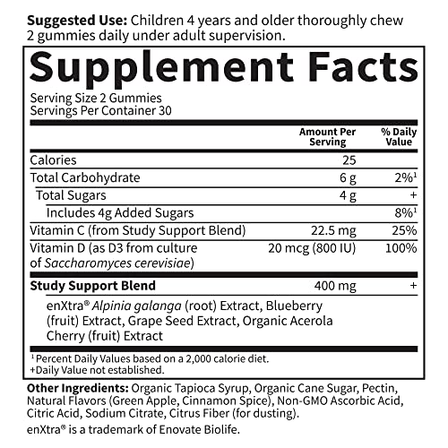 Garden of Life Attention and Focus Kids Gummies Study Support Supplement for Brain, Memory - Apple Chewable Vitamins for Children and Teens on Task in School, Dr Formulated Vegan, Drug Free - 30 Servings