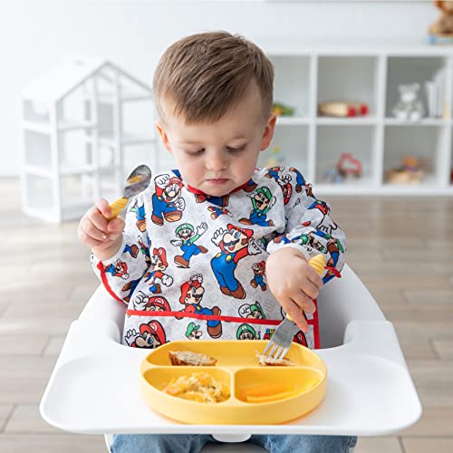 Bumkins Sleeved Baby, Toddler Bib, Smock, Waterproof Fabric, Nintendo Super Mario and Luigis, Fits Ages 6-24 months
