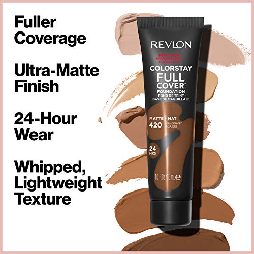REVLON ColorStay Full Cover Longwear Matte Foundation, Heat and Sweat Resistant Lightweight Face Makeup, Ivory (110), 1.0 oz