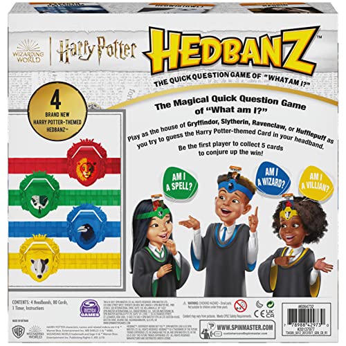 Spin Master Games Hedbanz, Harry Potter Wizarding World Family Board Game Gift Toy Merchandise Books Movies Card Game House Headbands, for Adults and Kids Ages 6 and up