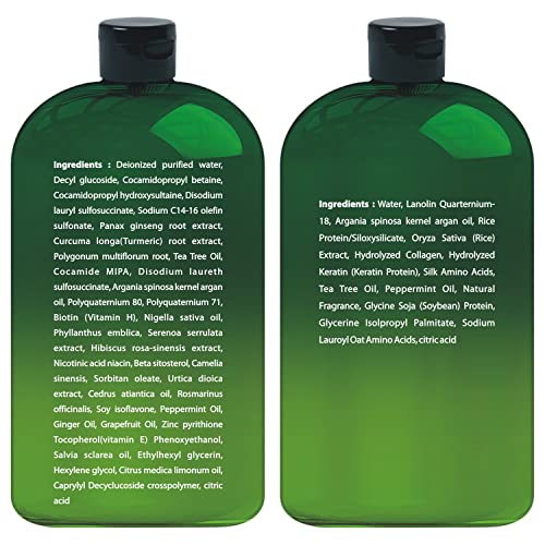 Tea Tree Mint Shampoo and Conditioner - contains Pure Tea Tree Oil and Peppermint Oil - Fights Hair Loss, Promotes Hair Growth, Fights Dandruff, Lice and Itchy Scalp - Men and Women Sulfate Free -16 oz x 2