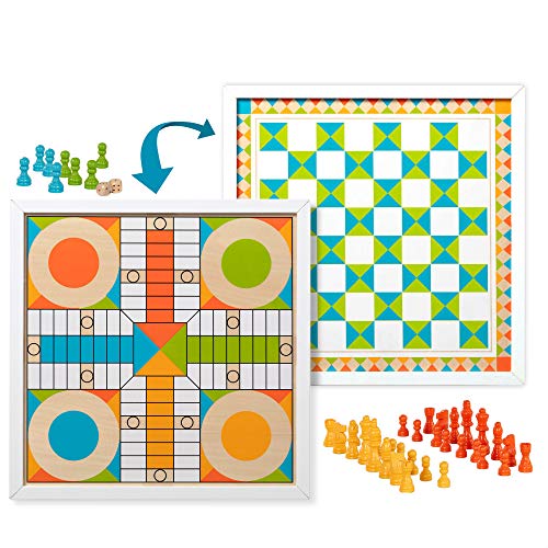 Melissa and Doug Double-Sided Wooden Chess and Pachisi Board Game with 42 Game Pieces (17.5ââ‚¬ W x 17.5ââ‚¬ L x 1.5ââ‚¬ D)