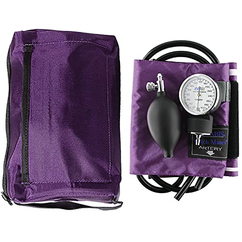 MABIS MatchMates Manual Blood Pressure Monitor Kit Aneroid Sphygmomanometer with Calibrated Nylon Cuff and Oversized Carrying Case, Adult, Purple