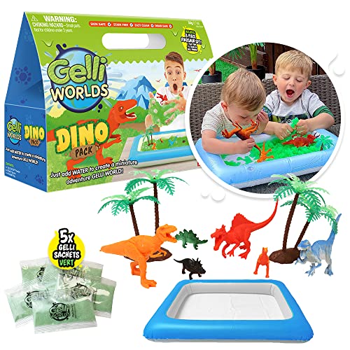 Gelli Worlds Dino Pack from Zimpli Kids, 5 Use, 8 x Dinosaur Figures, Inflatable Tray, Imaginative Prehistoric Dinosaur Playset, Educational Science Kit for Boys and Girls, Children's Role Play Toy