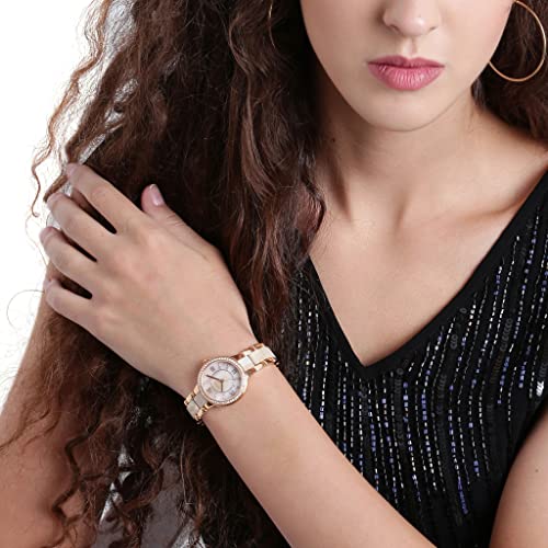 Fossil Women's Virginia Quartz Stainless Steel and Acetate Three-Hand Watch, Color: Rose Gold/White Horn (Model: ES3716)