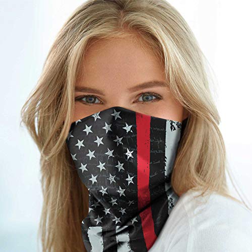 Neck Gaiter Face Mask Scarf - Proudly Made in The USA. Sun and Dust Protection, Sport, Bandanas for Fishing, Hiking, Cycling, Motorcycling, Running - Green Camo Flag and Red Stripe Flag