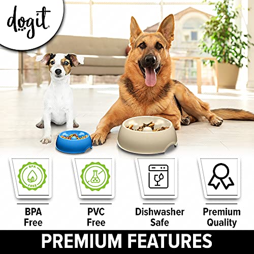 Dogit Dog Bowl Slow Feeder for Wet or Dry Dog Food, Go Slow Anti-Gulping Dog Dish, White, L