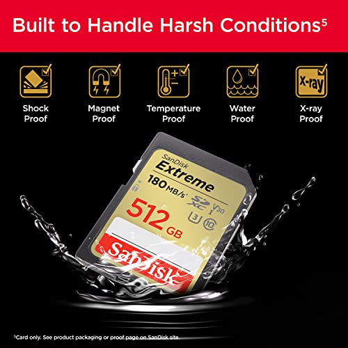 SanDisk 512GB Extreme SDXC UHS-I Memory Card - C10, U3, V30, 4K, UHD, SD Card - SDSDXVV-512G-GNCIN