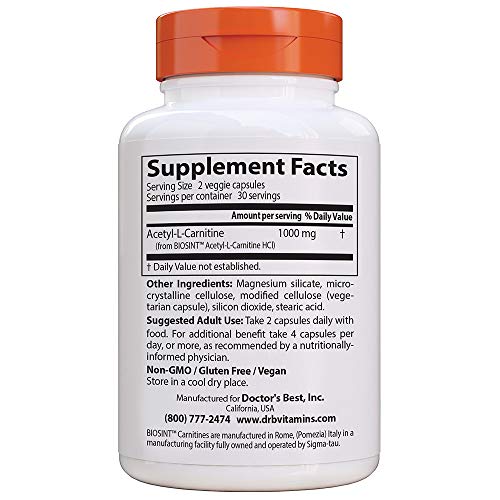Doctor's Best Acetyl L-Carnitine, Help Boost Energy Production, Support Memory/Focus, Mood, Non-GMO, Vegan, Gluten Free