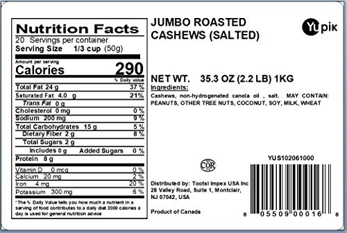 Yupik Nuts Deluxe Jumbo Salted Roasted Cashews, 2.2lb