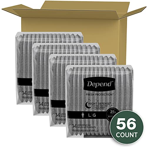 Depend Night Defense Adult Incontinence Underwear for Men, Disposable, Overnight, Large, Grey, 56 Count, Packaging May Vary