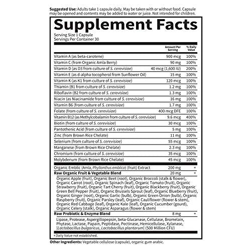 Garden of Life Vitamin Code Raw One for Men, Once Daily Multivitamin for Men, One a Day Mens Vitamins Plus Fruit, Veggies and Probiotics for Mens Health, Vegetarian Mens Multivitamins, 30 Capsules