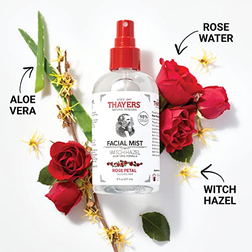 THAYERS Alcohol-Free Witch Hazel Facial Mist Toner with Aloe Vera, Rose Petal, 8 Ounce