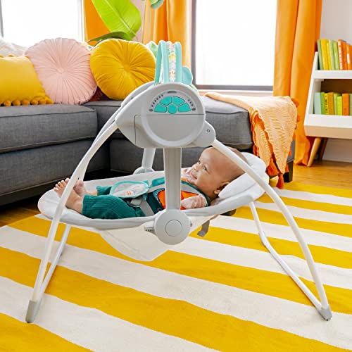 Bright Starts Whimsical Wild Portable Compact Automatic Deluxe Baby Swing with Music and Taggies, Newborn and up