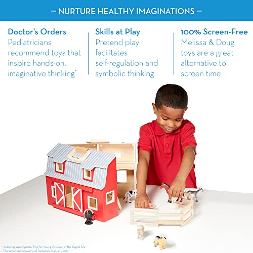 Melissa and Doug Fold and Go Wooden Barn With 7 Animal Play Figures - Farm Animals Portable Toys For Kids And Toddlers Ages 3+