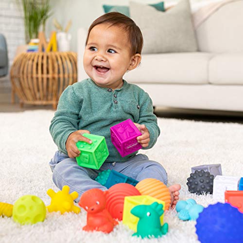 Infantino Sensory Balls, Blocks and Buddies - Textured, Soft and Colorful Toys Includes 8 Balls, 8 Numbered Blocks, 4 Animal Buddies, Ages 0 Months +, 20-Piece Set