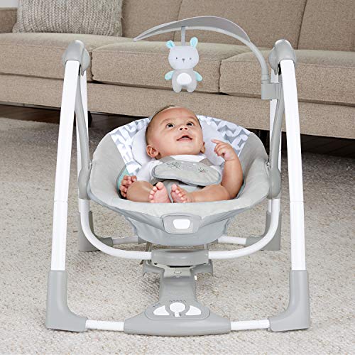 Ingenuity ConvertMe 2-in-1 Compact Portable Automatic Baby Swing and Infant Seat, Battery-Powered Vibrations, Nature Sounds, 0-9 Months 6-20 lbs (Raylan)