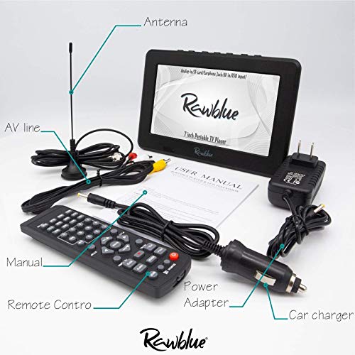 Rawblue 7 Inch Portable Digital TV ATSC TFT Screen Freeview LED TV.Built-in Battery Television/Monitor with Multimedia Player Support USB Card for Car,Caravan,Camping,Outdoor or Kitchen