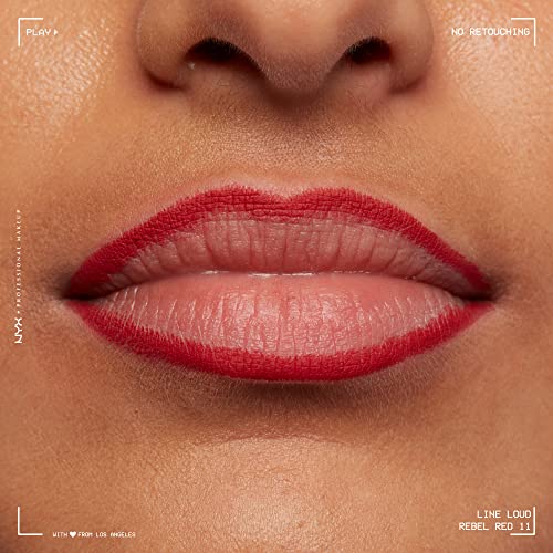 NYX PROFESSIONAL MAKEUP Line Loud Lip Liner, Longwear and Pigmented Lip Pencil with Jojoba Oil and Vitamin E - Rebel Red (Warm Red)