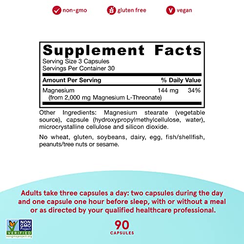 Jarrow Formulas MagMind - Includes Magnesium L-Threonate (Magtein) - Supports Brain Health and Function - 90 Capsules - 30 Servings (PACKAGING MAY VARY)