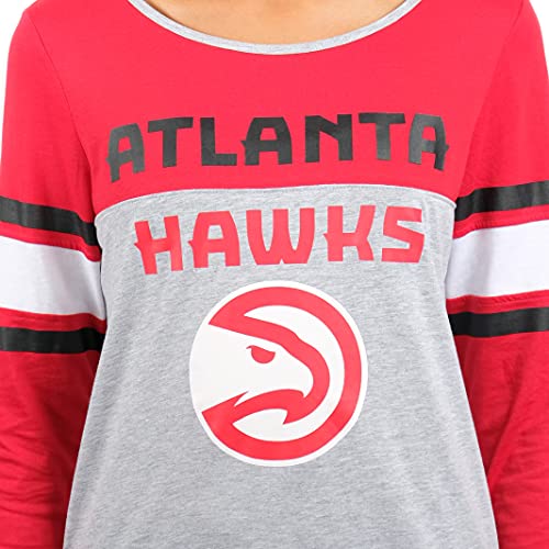 Ultra Game NBA Atlanta Hawks Womens T-Shirt Raglan Baseball 3/4 Long Sleeve Tee Shirt, Heather Gray, Large