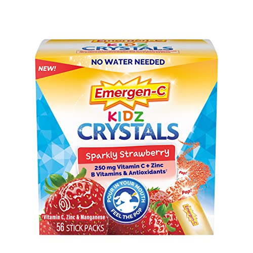 Emergen-C Kidz Crystals, On-The-Go Immune Support Supplement with Vitamin C, B Vitamins, Zinc and Manganese, Sparkly Strawberry - 56 Stick Packs