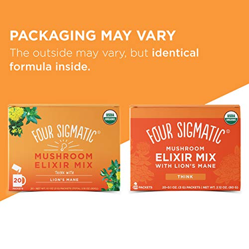 Lion's Mane Elixir Mushroom Coffee Alternative by Four Sigmatic | Organic Lion's Mane Mushroom Powder, Rhodiola and Rose Hips | Immune and Memory Support | Paleo | Pack of 20