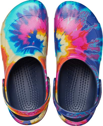 Crocs Unisex Adult Men's and Women's Bistro Clog | Slip Resistant Work Shoes, Tie Dye/Navy, 14 US