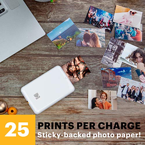 KODAK Step Wireless Mobile Photo Mini Color Printer (White) Compatible w/ iOS and Android, NFC and Bluetooth Devices