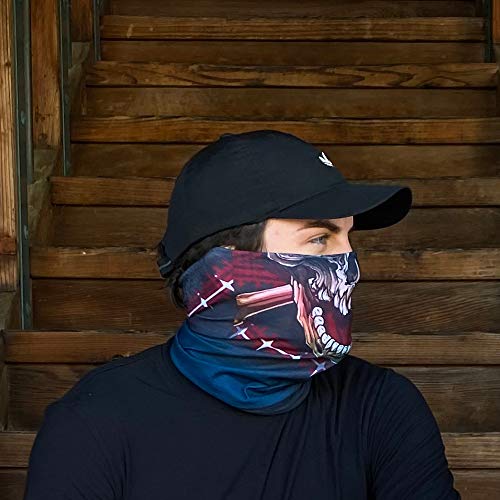 Neck Gaiter Face Mask Scarf - Proudly Made in The USA. Sun and Dust Protection, Sport, Bandanas for Fishing, Hiking, Cycling, Motorcycling, Running - Red Crossbones