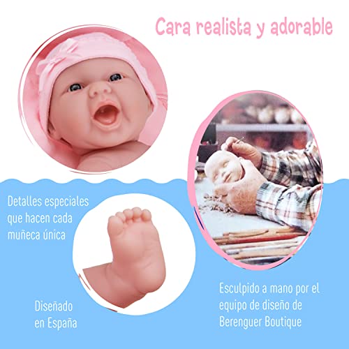 JC Toys - La Newborn | 10 Piece Deluxe Diaper Bag Gift Set | Feat. 13' Realistic Smiling Baby Newborn Doll | All Vinyl | Washable | Ages 2+ (18332) , Pink