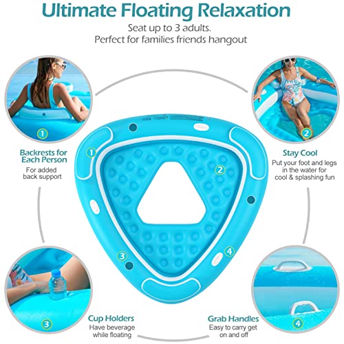 Jasonwell Floating Island Pool Float - Inflatable Lake Floaties Pool Lounger Raft Water Float with Cupholders Lake River Pool Floating Big Multi Person Party Floatie Toys Relaxation Island Adults Kids