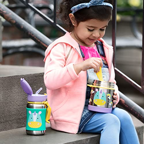 Skip Hop Toddler Sippy Cup with Straw, Zoo Stainless Steel Straw Bottle, Unicorn