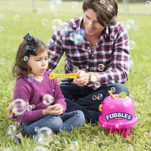 Fubbles Bubbles No-Spill Big Bubble Bucket in Pink | Bubbles for Toddlers and Kids of All Ages | Includes Fubbles Bubbles Bucket and 3 Bubble Wands, Made in The USA