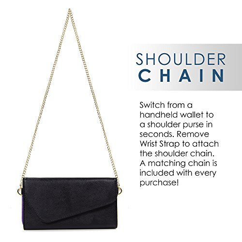 Kroo Clutch Wallet with Wristlet and Crossbody Strap for Smartphones or Phablets up to 5.7 Inch - Carrying Case - Frustration-Free Packaging - Black and Purple