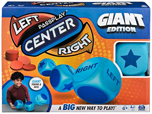 Giant Left Center Right, Classic Family Board Game Summer Toy with Big, Oversized Dice and Tokens, for Kids and Adults Ages 6 and up