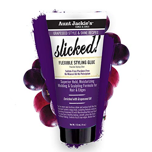 Aunt Jackie's Grapeseed Style and Shine Recipes Slicked Flexible Hair Styling Glue, Superior Hold, Molding and Sculpting for Hair and Edges, 4 oz