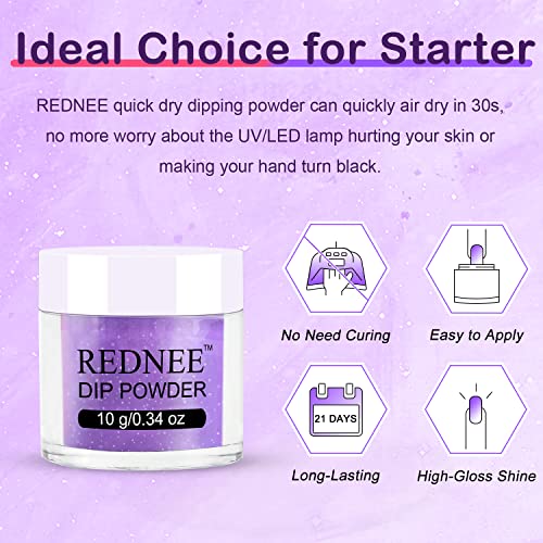 REDNEE 21pcs Dip Powder Kit, 12 Sunset Colors Nail Dipping Kits with Step1-4 Dip Liquids Base and Top Coat Activator, Nail File and Buffer, Cuticle Pusher and Trimmer All-in-One Gift Set for Women RE32