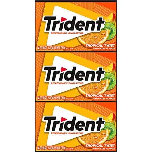 Trident Tropical Twist Sugar Free Gum (168 Total Pieces), 14 Count (Pack of 12)