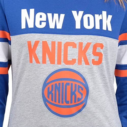 Ultra Game NBA New York Knicks Womens T-Shirt Raglan Baseball 3/4 Long Sleeve Tee Shirt, Team Color, Medium