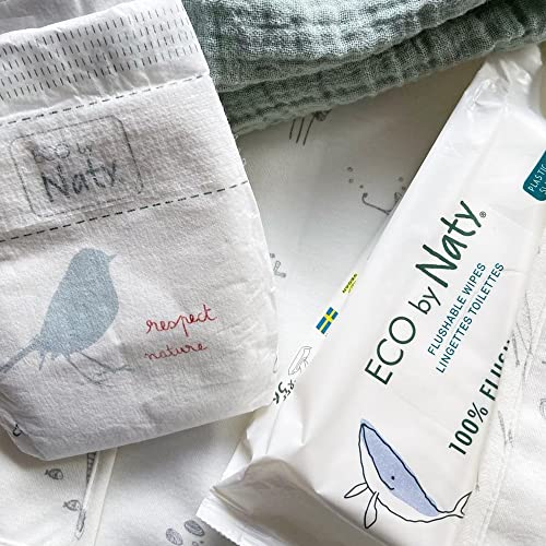 Eco by Naty Flushable Baby Wipes - Compostable and Plant-Based Wipes, Chemical-Free and Hypoallergenic Baby Wipes Safe for Baby Sensitive Skin, 56 Wipes Per Pack (12 Pk)