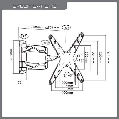 QualGear Qg-TM-A-012 Universal Ultra Slim Low Profile Articulating Wall Mount for 23-55 Inches LED TVs, Black [UL Listed]