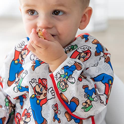 Bumkins Sleeved Baby, Toddler Bib, Smock, Waterproof Fabric, Nintendo Super Mario and Luigis, Fits Ages 6-24 months