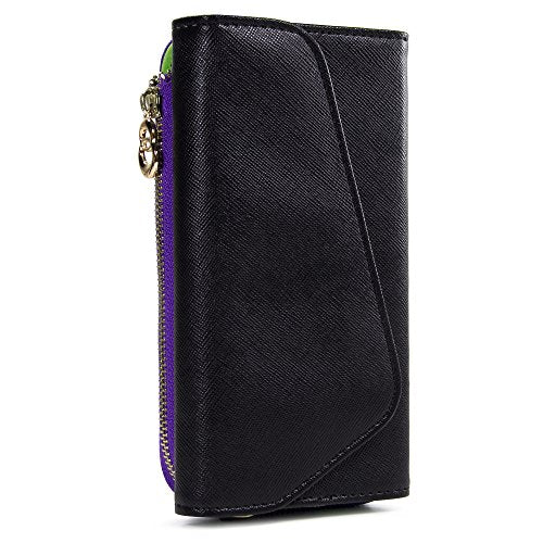 Kroo Clutch Wallet with Wristlet and Crossbody Strap for Smartphones or Phablets up to 5.7 Inch - Carrying Case - Frustration-Free Packaging - Black and Purple