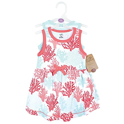 Touched by Nature Girls Infant, Toddler, Kids and Women's Organic Cotton Short Long-Sleeve Dresses, Coral Reef, 0-3 Months
