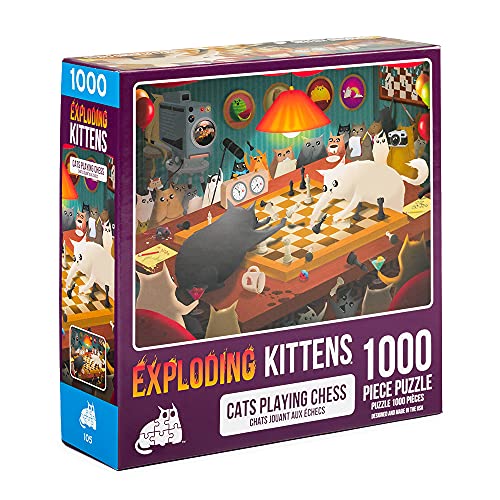 Exploding Kittens 1000 Piece Jigsaw Puzzle - Cats Playing Chess, Jigsaw Puzzles for Adults, Cat Puzzle, Coffee Table Puzzle