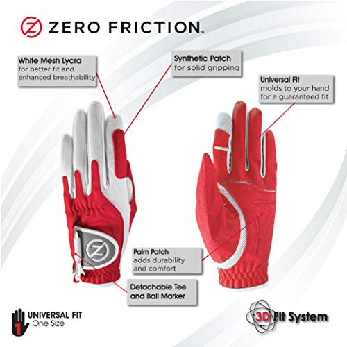 Zero Friction Women's Golf Gloves, Left Hand, One Size Golf, Red