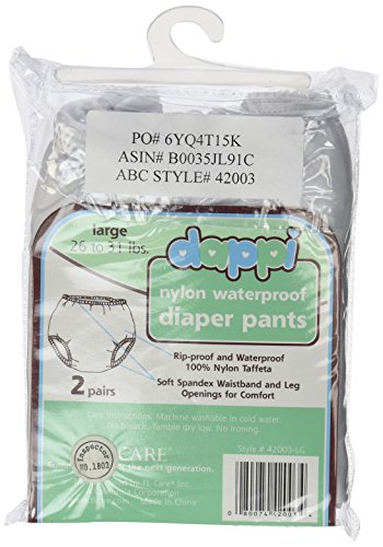 Dappi Waterproof 100% Nylon Diaper Pants, White, Large (Pack of 2)